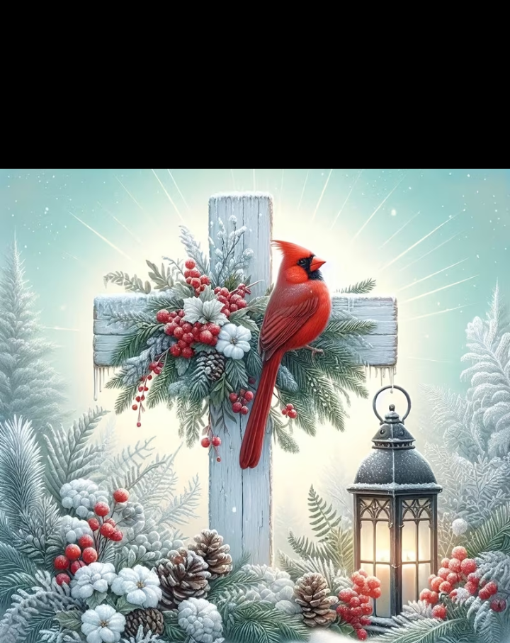Red Jay Cross Burning Flower Card. Candle or Wax Melt