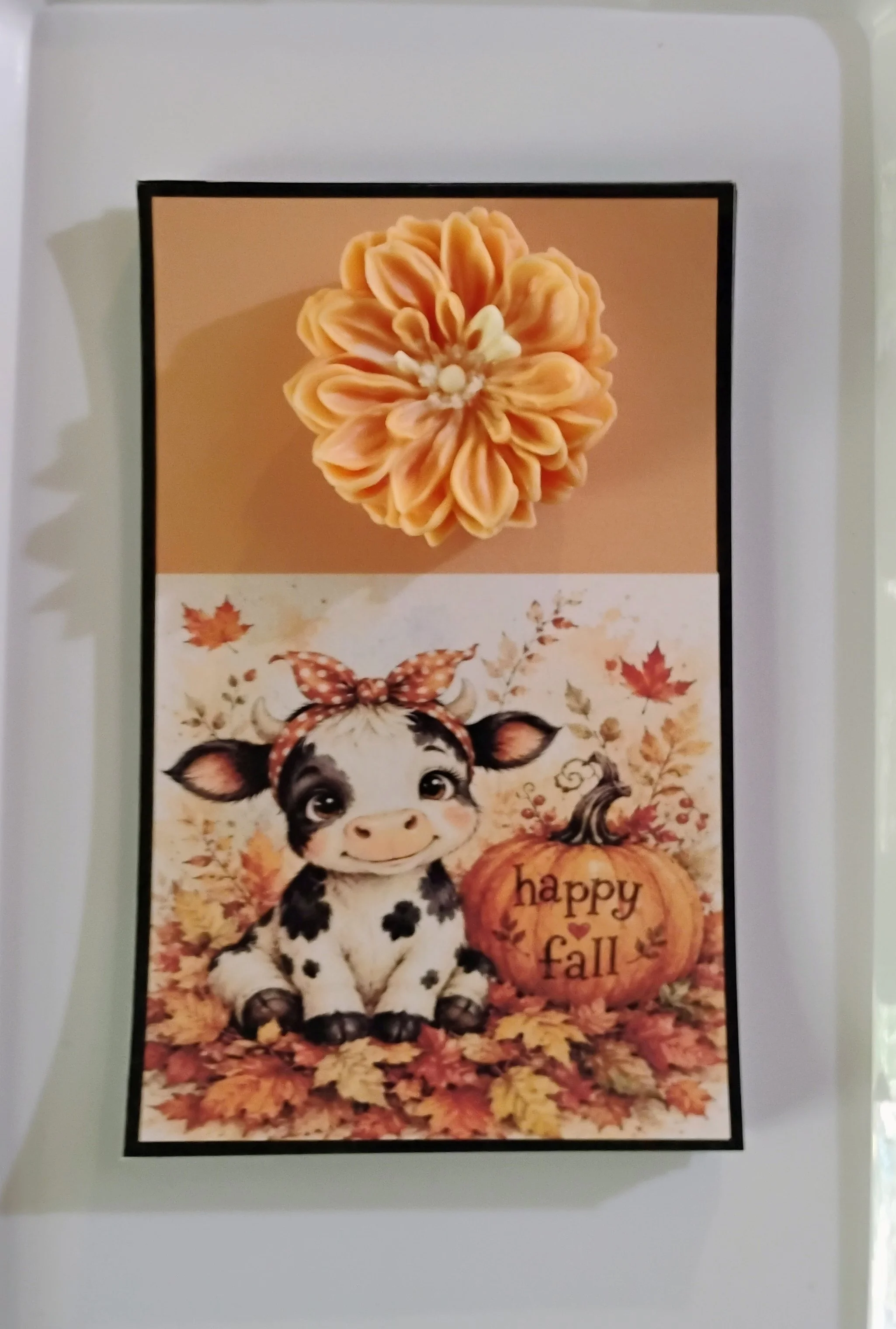 Cow Happy Fall Burning Flower Card. Candle or Wax Melt