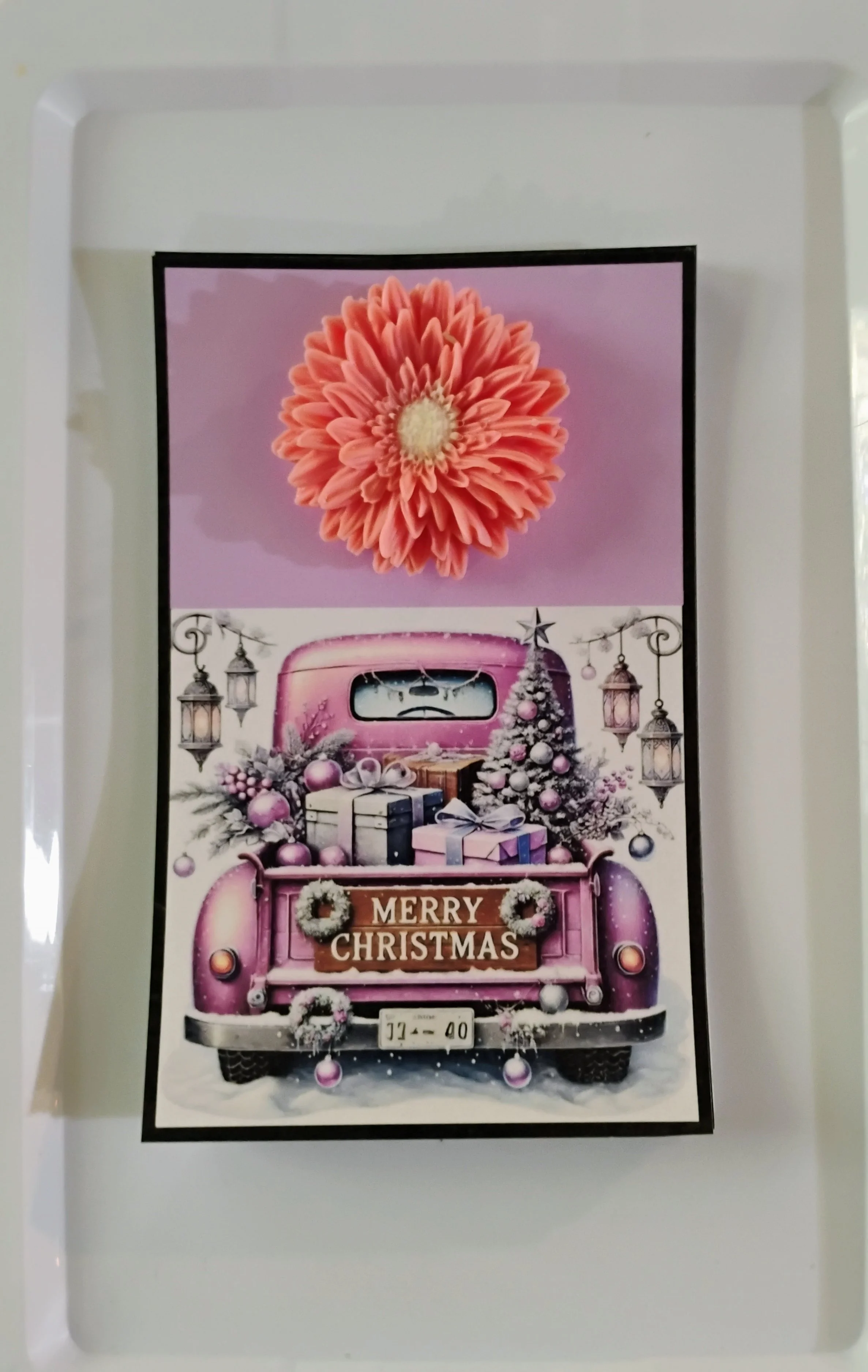 Purple Truck Christmas Burning Flower Card. Candle or Wax Melt