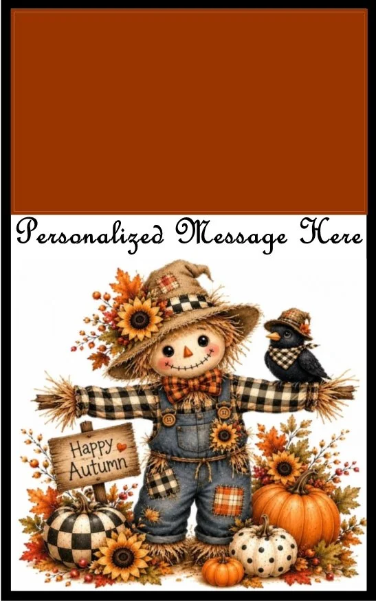 Scarecrow Pumpkin Patch Burning Flower Card. Candle or Wax Melt