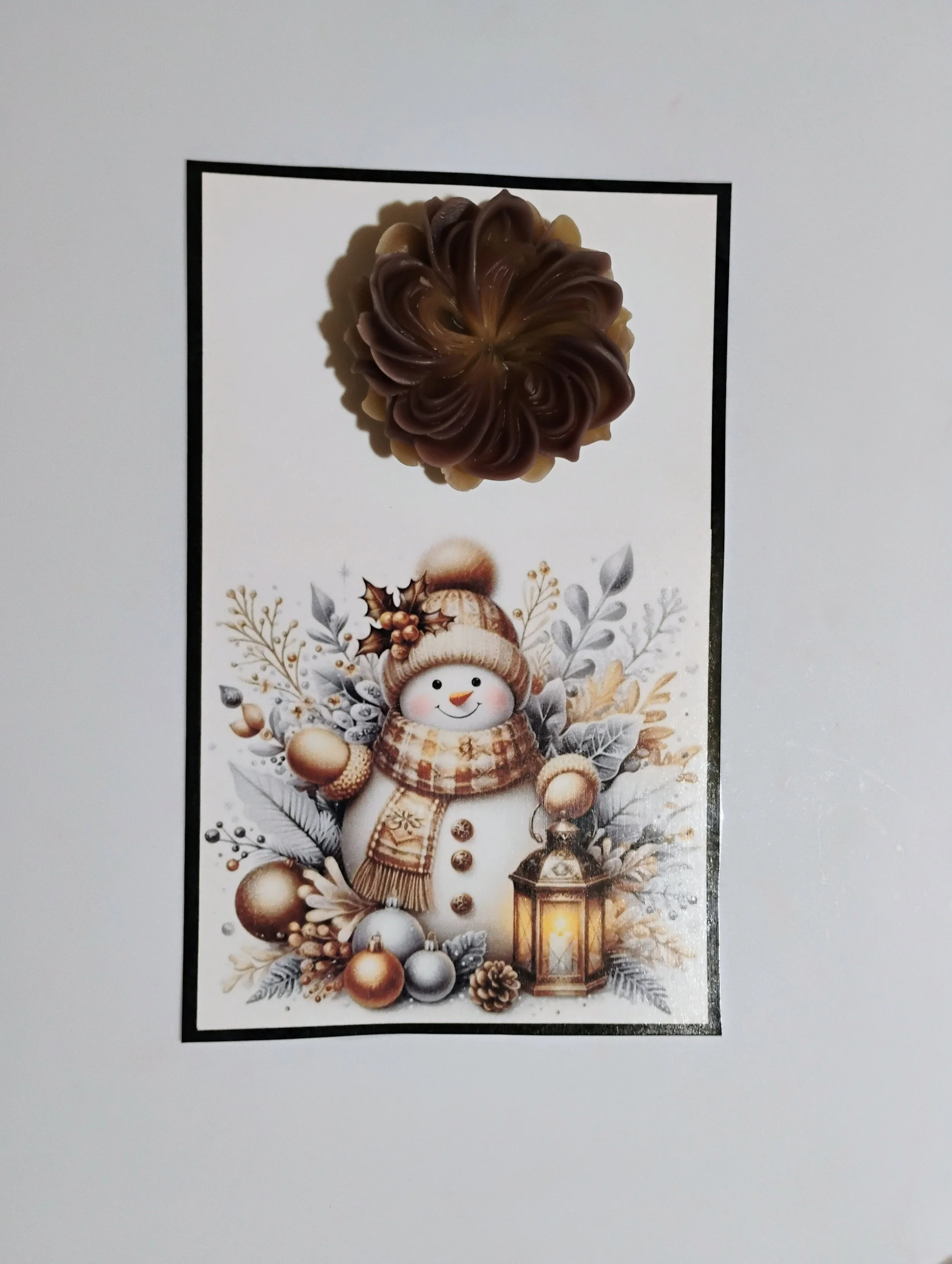 Snowman Poinsettias Burning Flower Card. Candle or Wax Melt