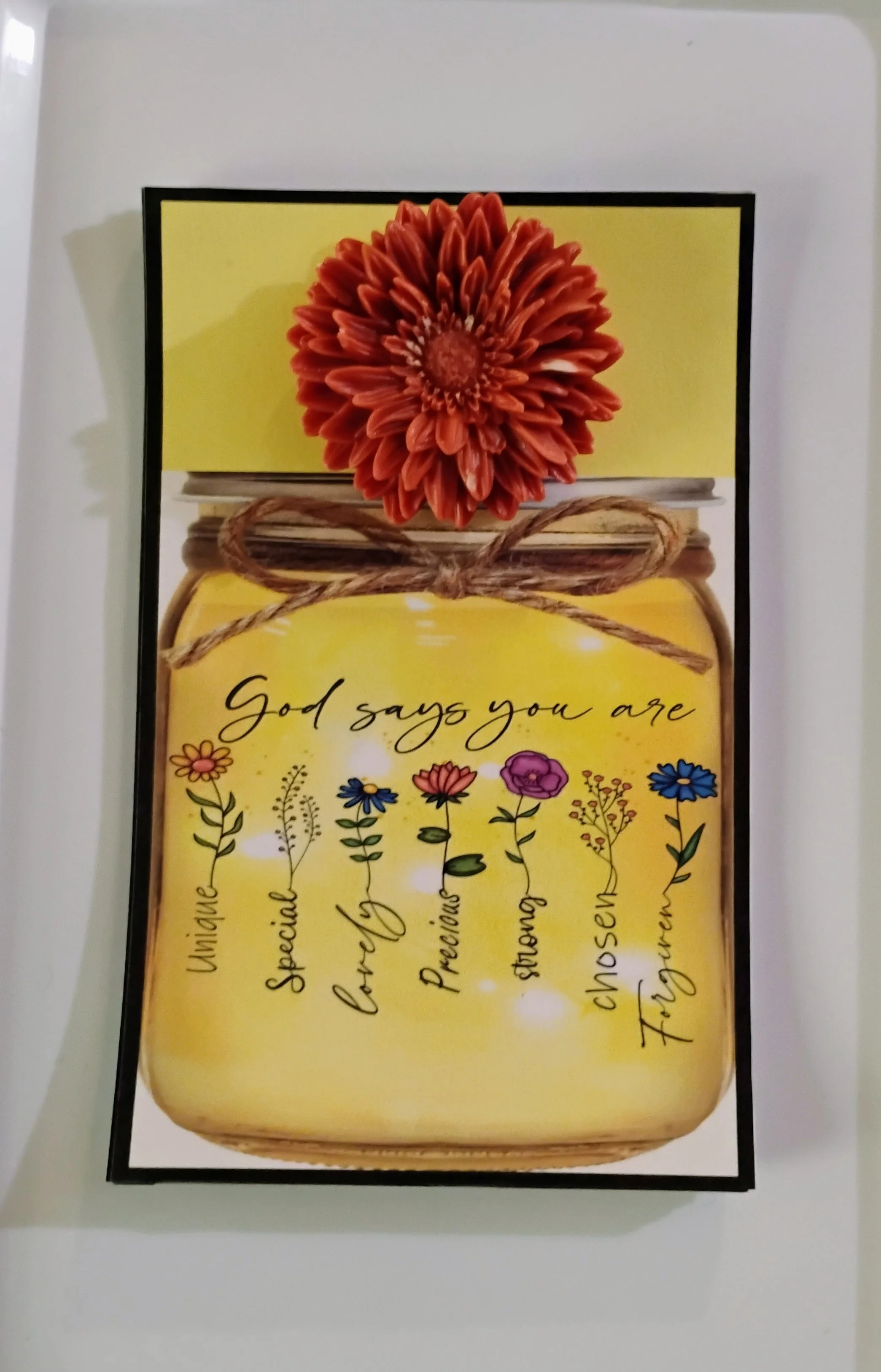Mason Jar Message Burning Flower Card. Candle or Wax Melt