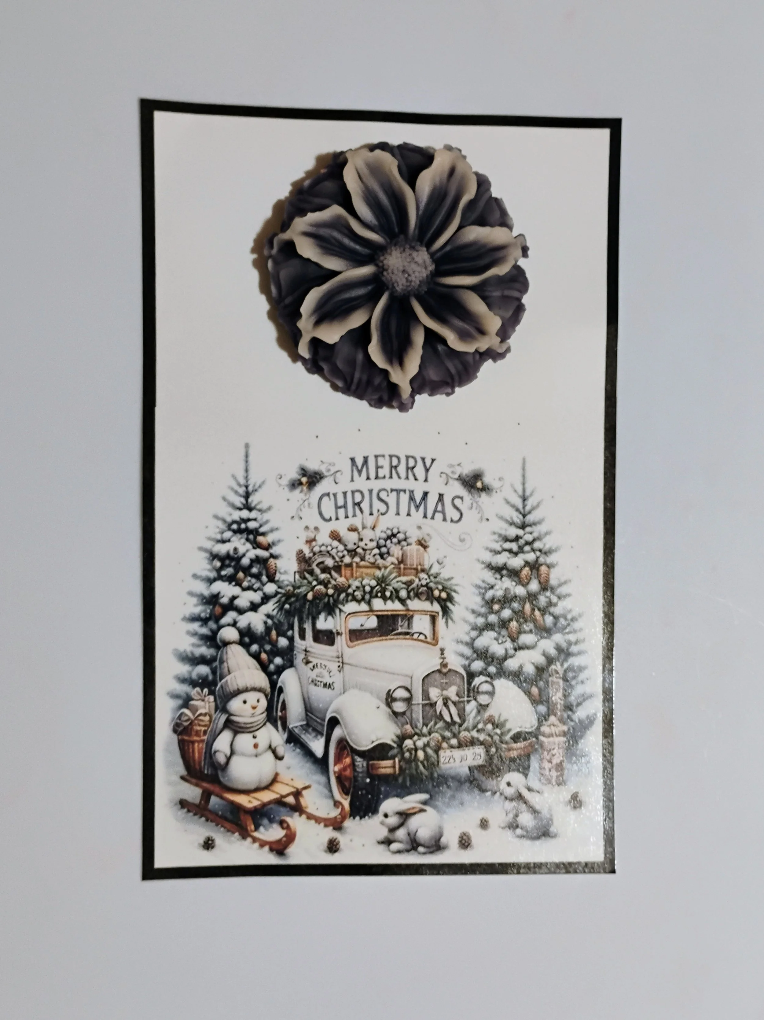 White Truck Christmas Burning Flower Card. Candle or Wax Melt