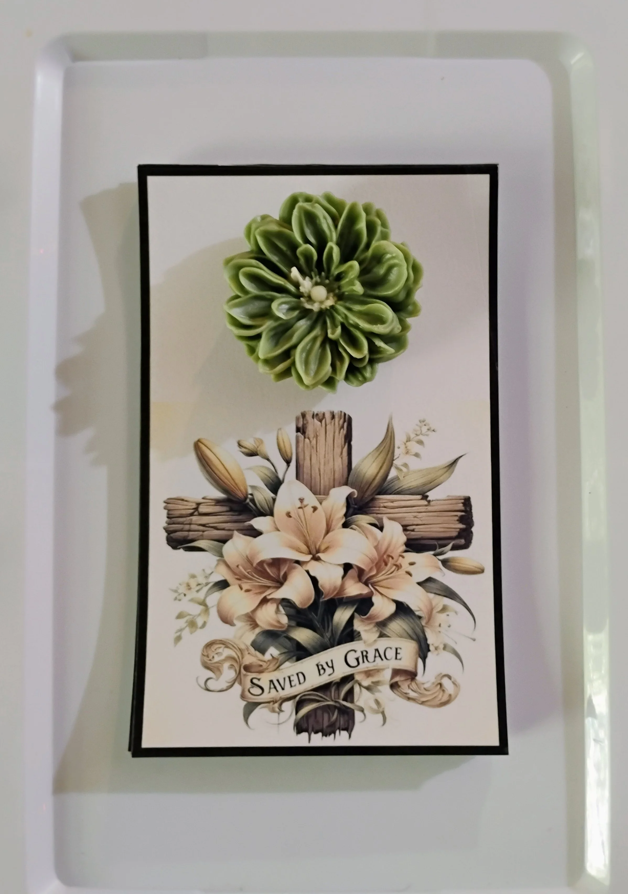 Saved By Grace Burning Flower Card. Candle or Wax Melt