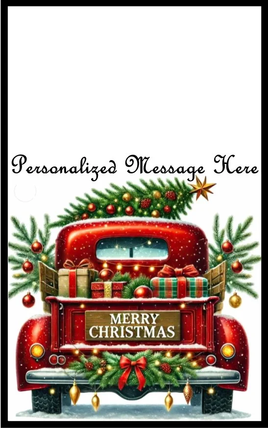Red Truck Christmas Tree Star Burning Flower Card. Candle or Wax Melt