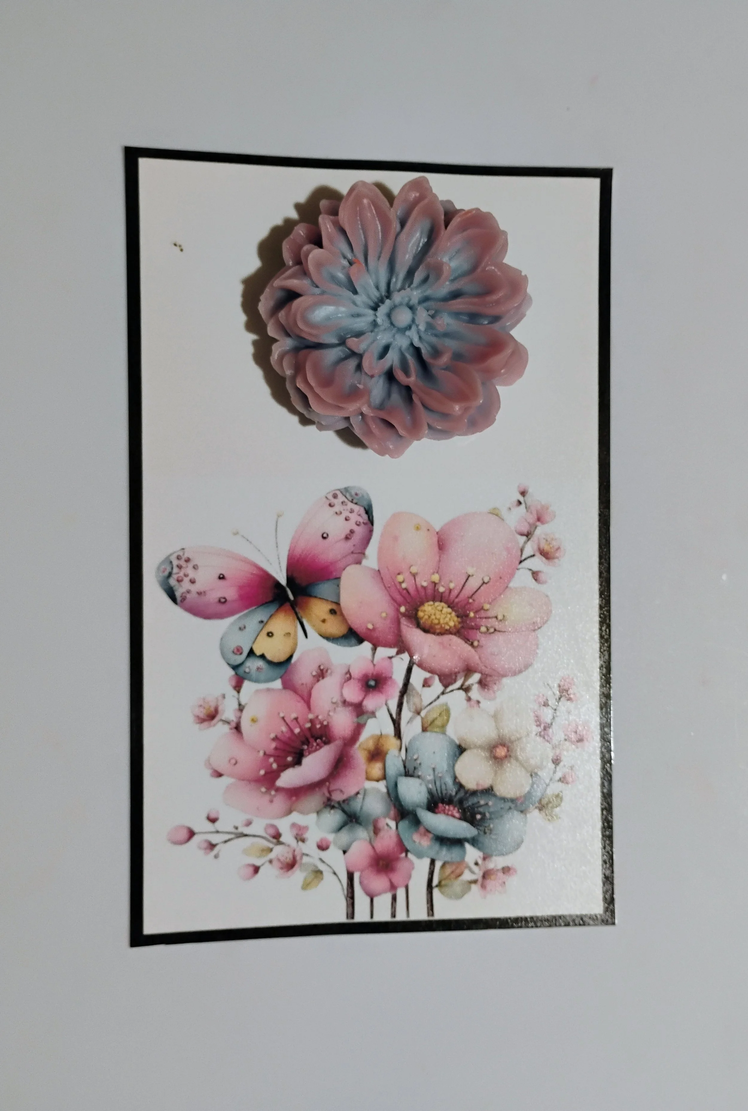 Colorful Butterfly Flowers Burning Flower Card. Candle or Wax Melt