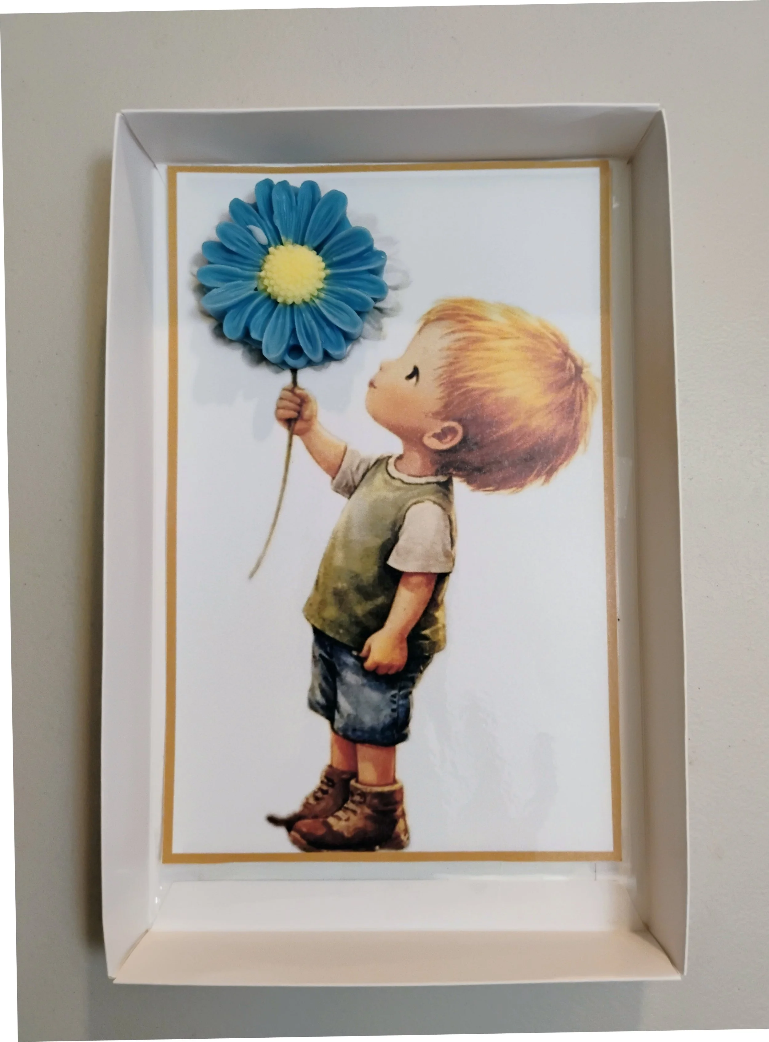 Camo Shirt Boy Burning Flower Card. Candle or Wax Melt