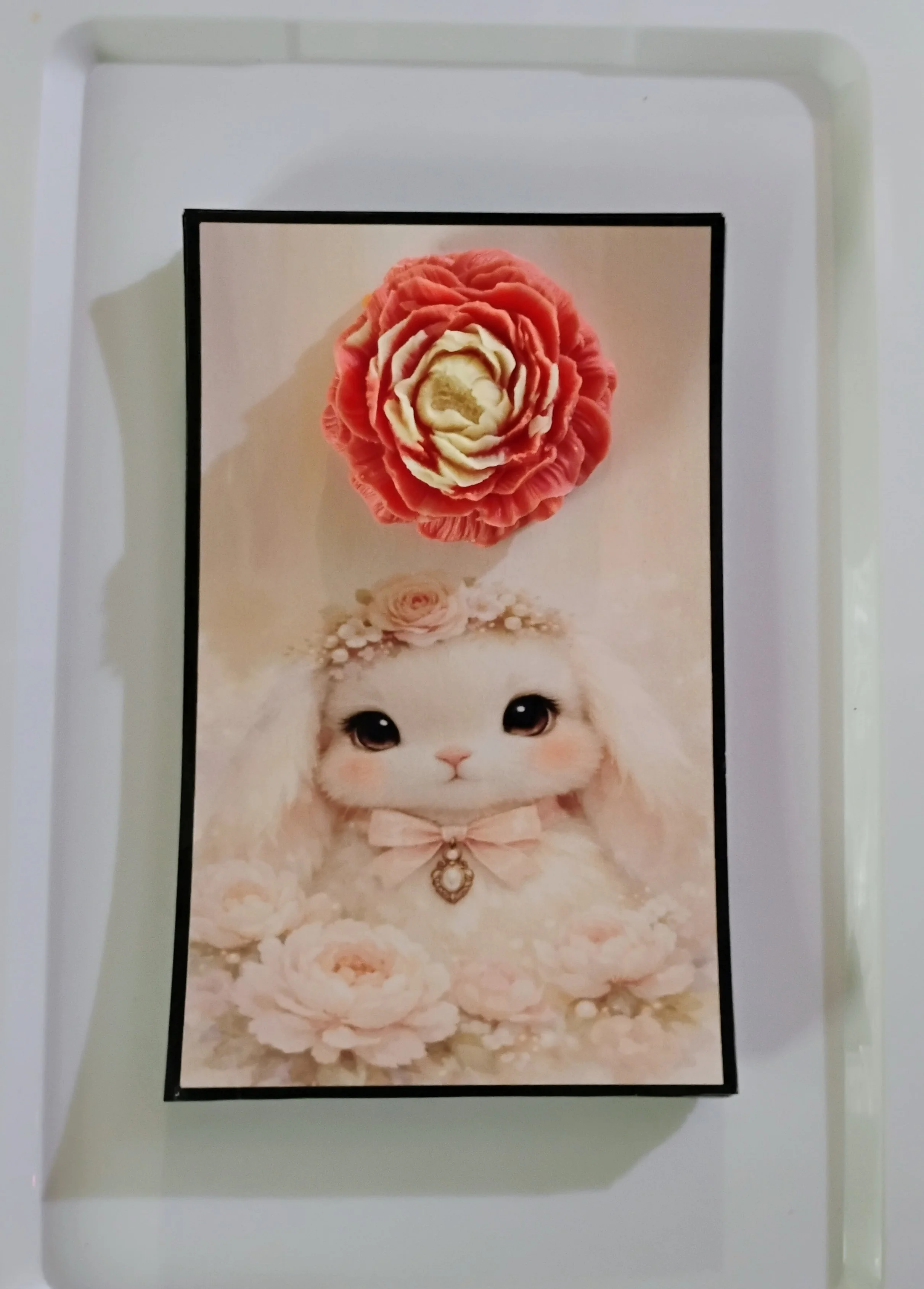 Bunny Pink Burning Flower Card. Candle or Wax Melt