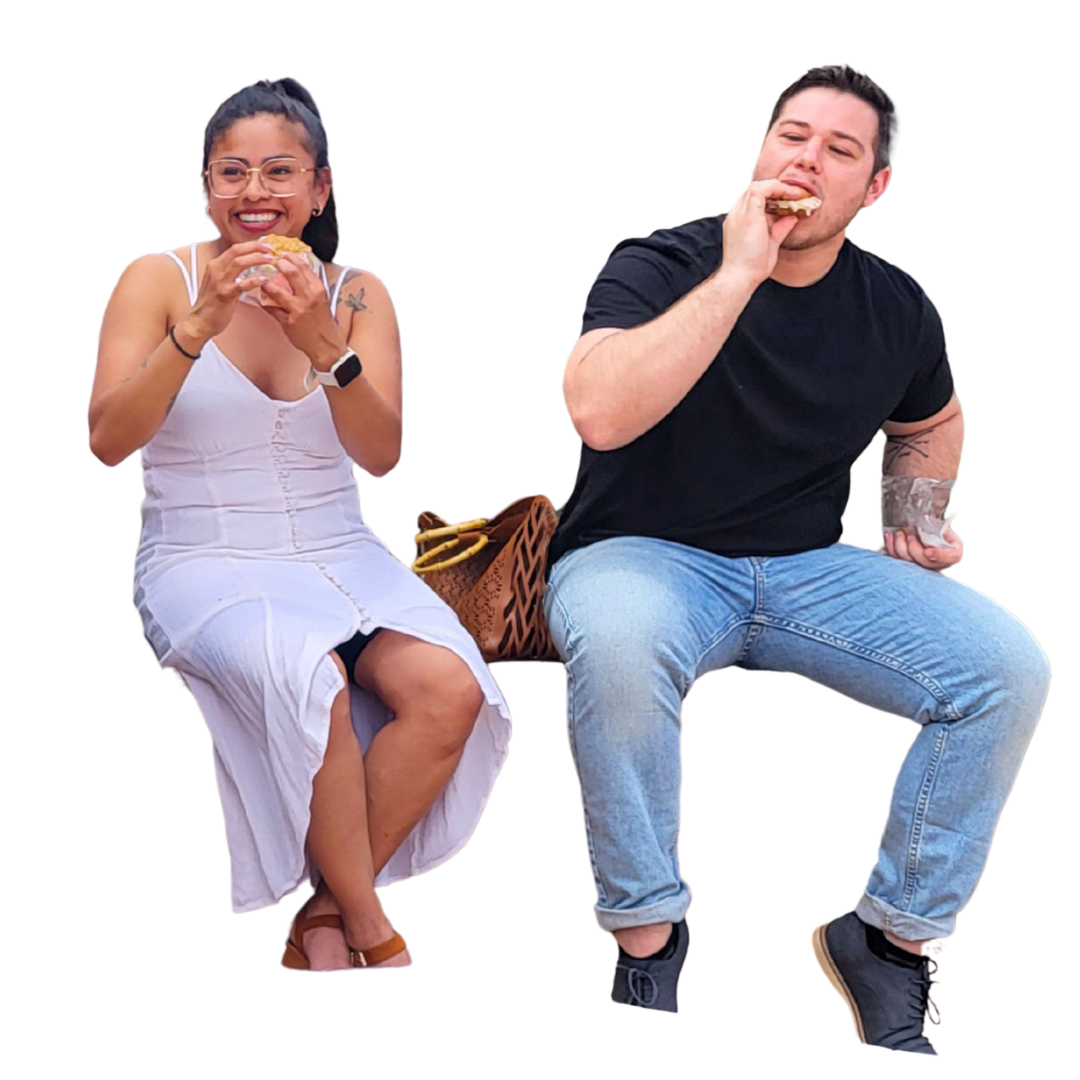 Happy people with ice cream sandwiches