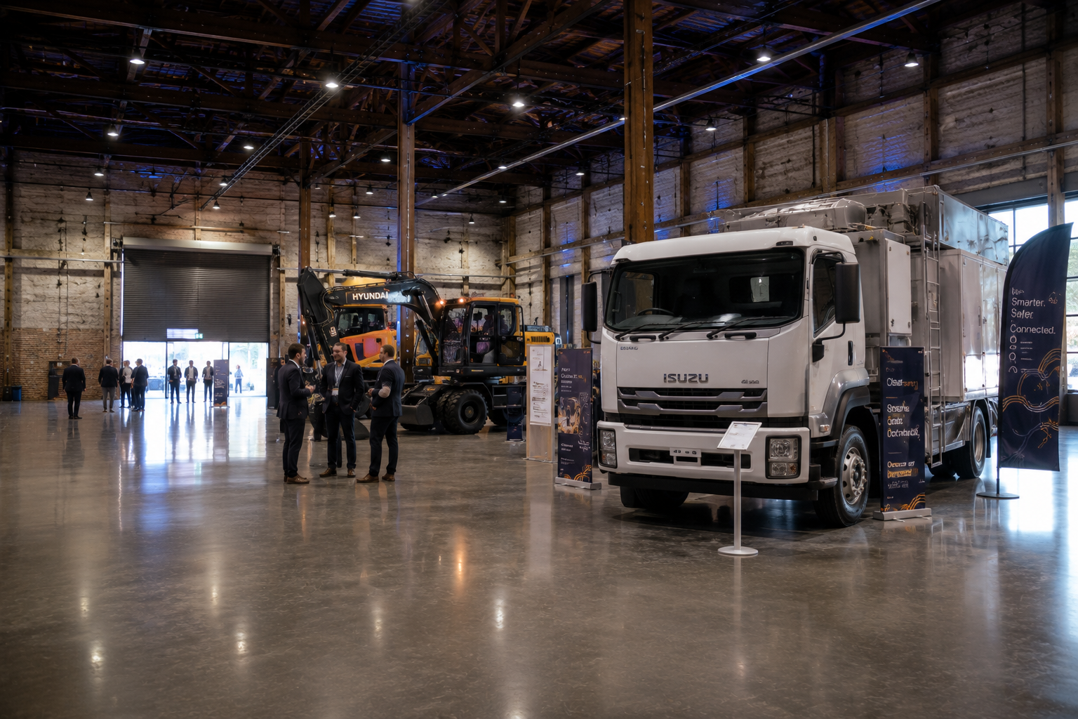 Clearway Exhibition space - The Yard indoor exhibition with machinery.