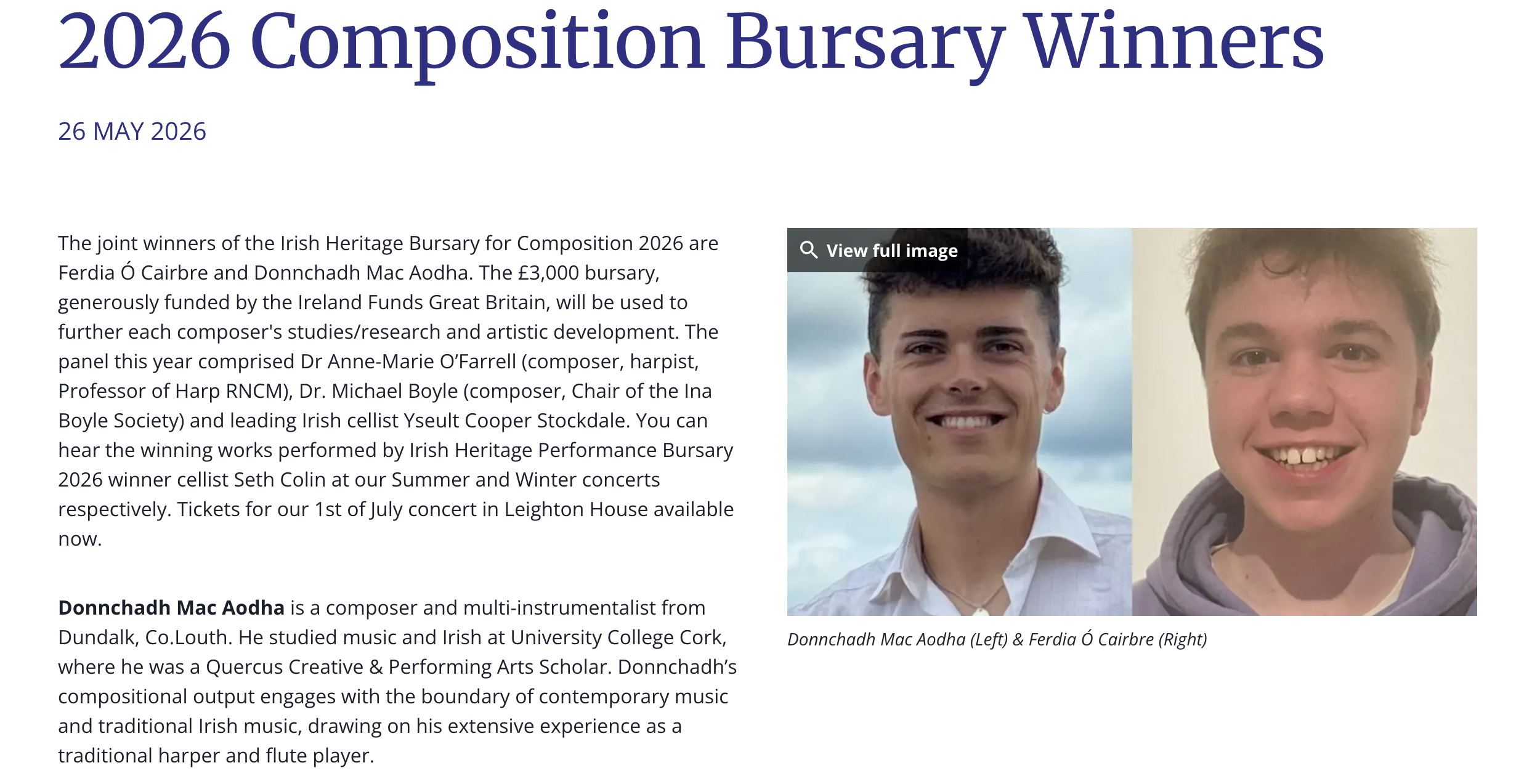 Irish Heritage Composition Bursary