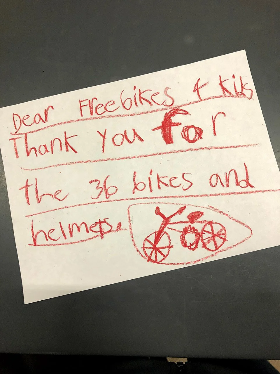 Child's hand-written thank you note