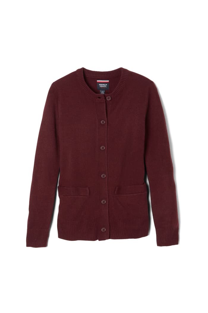 (Girls Burgundy) Crew Neck Cardigan