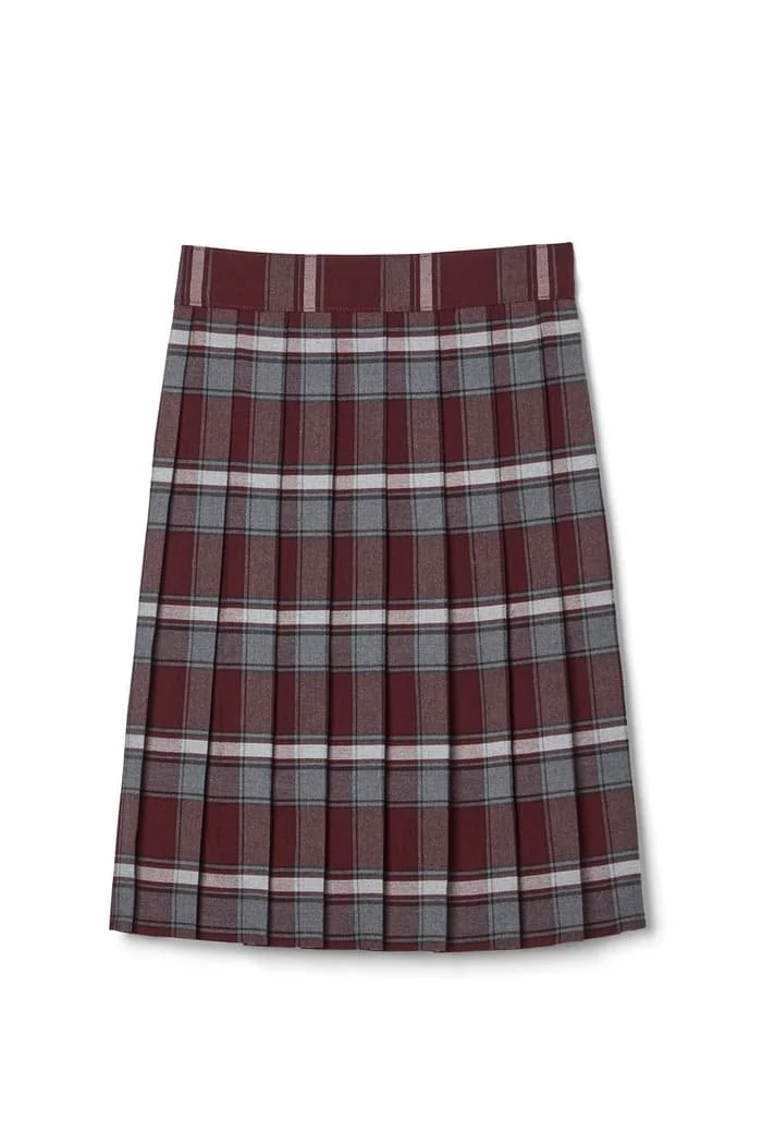 (3-8) Below Knee Plaid Burgundy Pleated Jumper