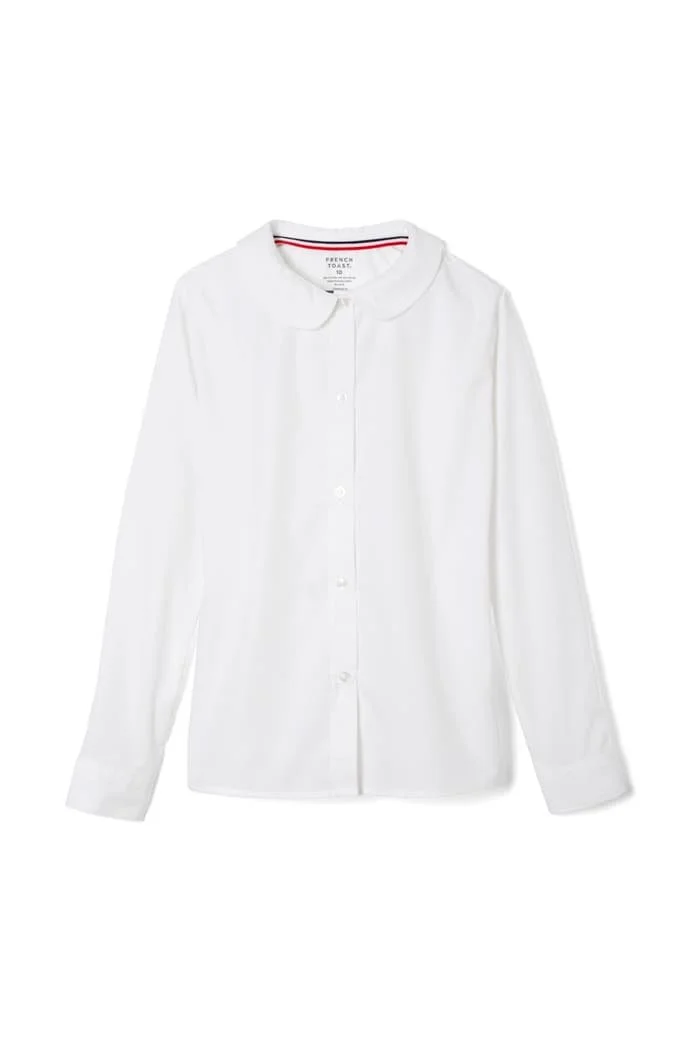 (Winter Uniform White) Girls Peter Pan Collar Long Sleeve Polo 