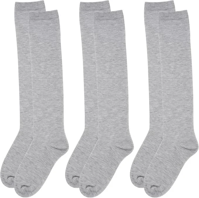 (Girls Cotton Heather Gray) Knee Socks