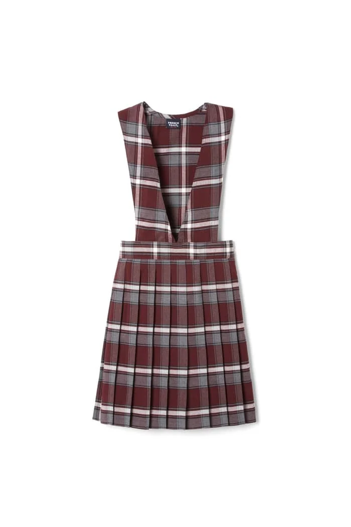 (K-2) Plaid V-Neck Pleated Burgundy Jumper