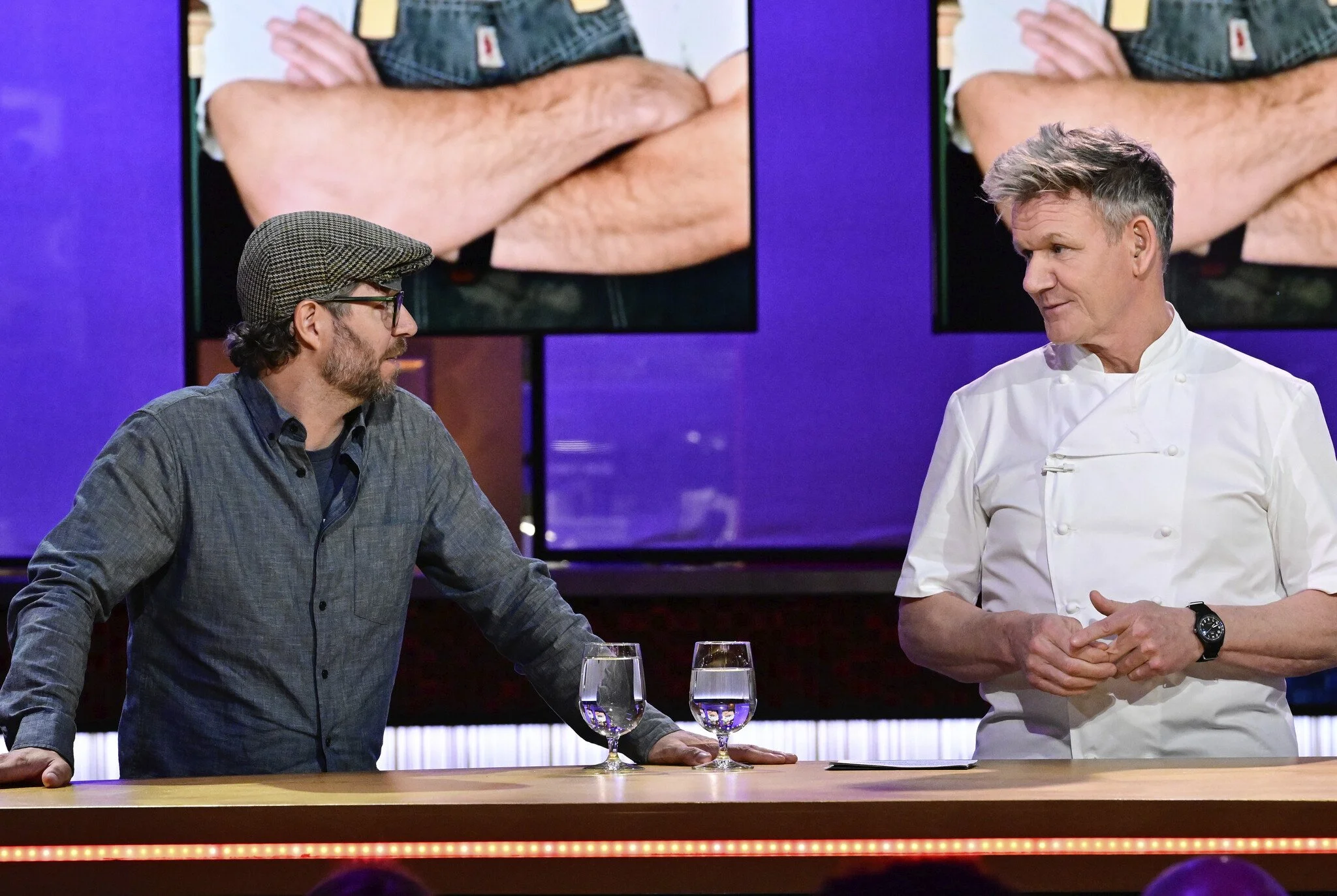 Gordon Ramsay and David Standridge in Hell's Kitchen Season 24 Episode 16 Hell of a Showdown. Guest Judge David Standridge