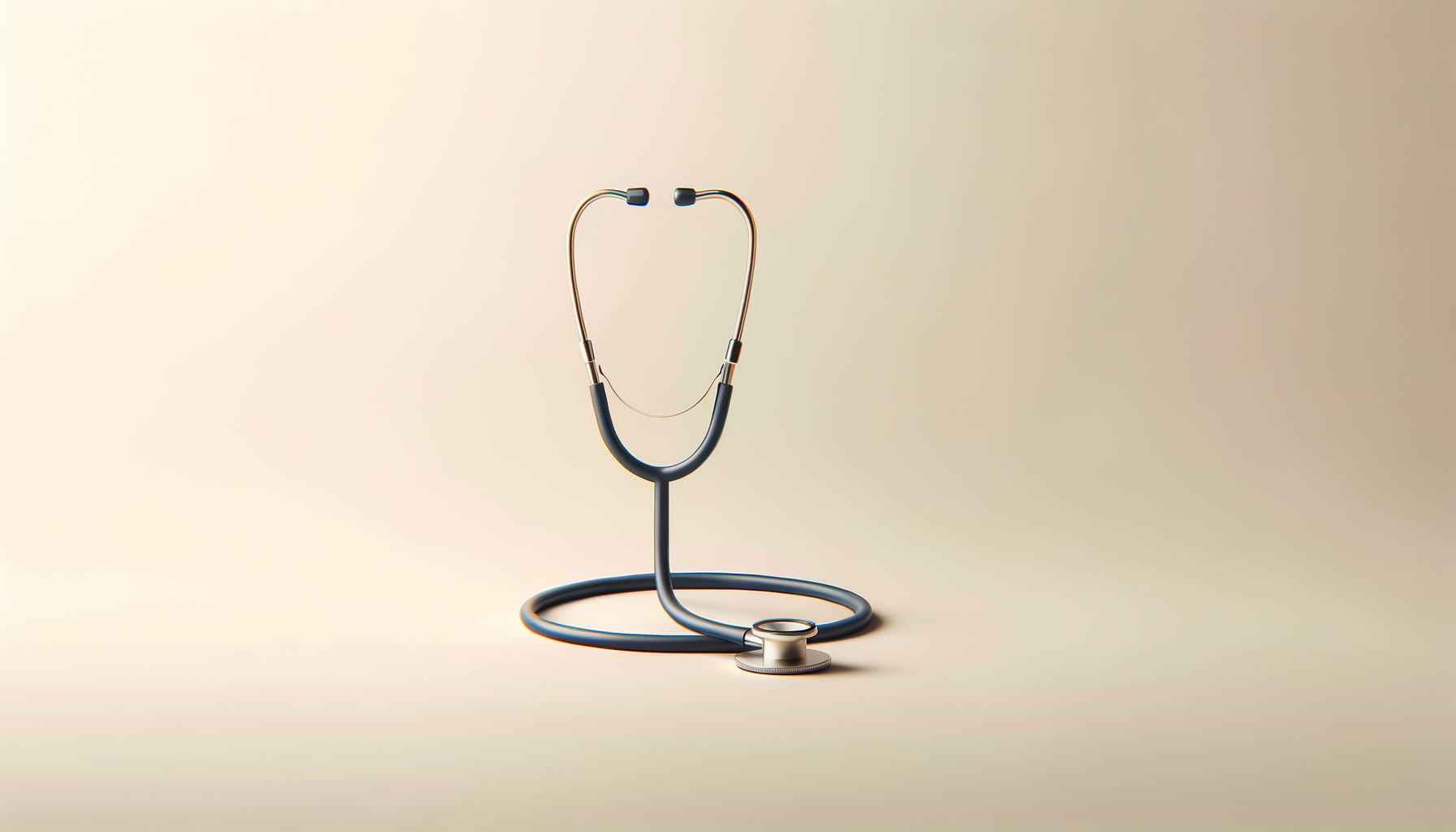 A stethoscope with its earpieces hanging over the chest piece, positioned to form a heart shape, on a neutral background.