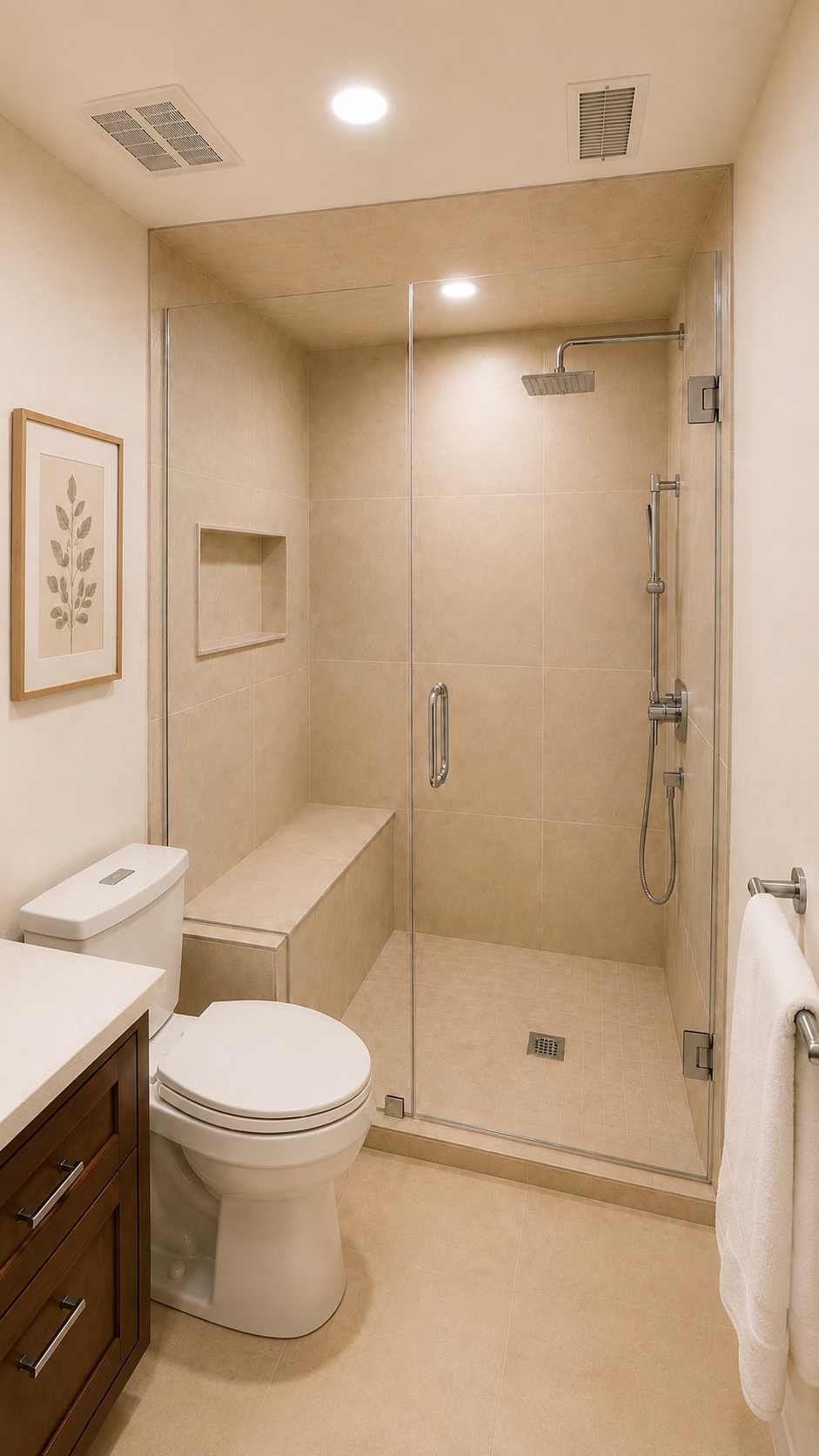 Modern basement bathroom with a glass shower and clean contemporary finishes.