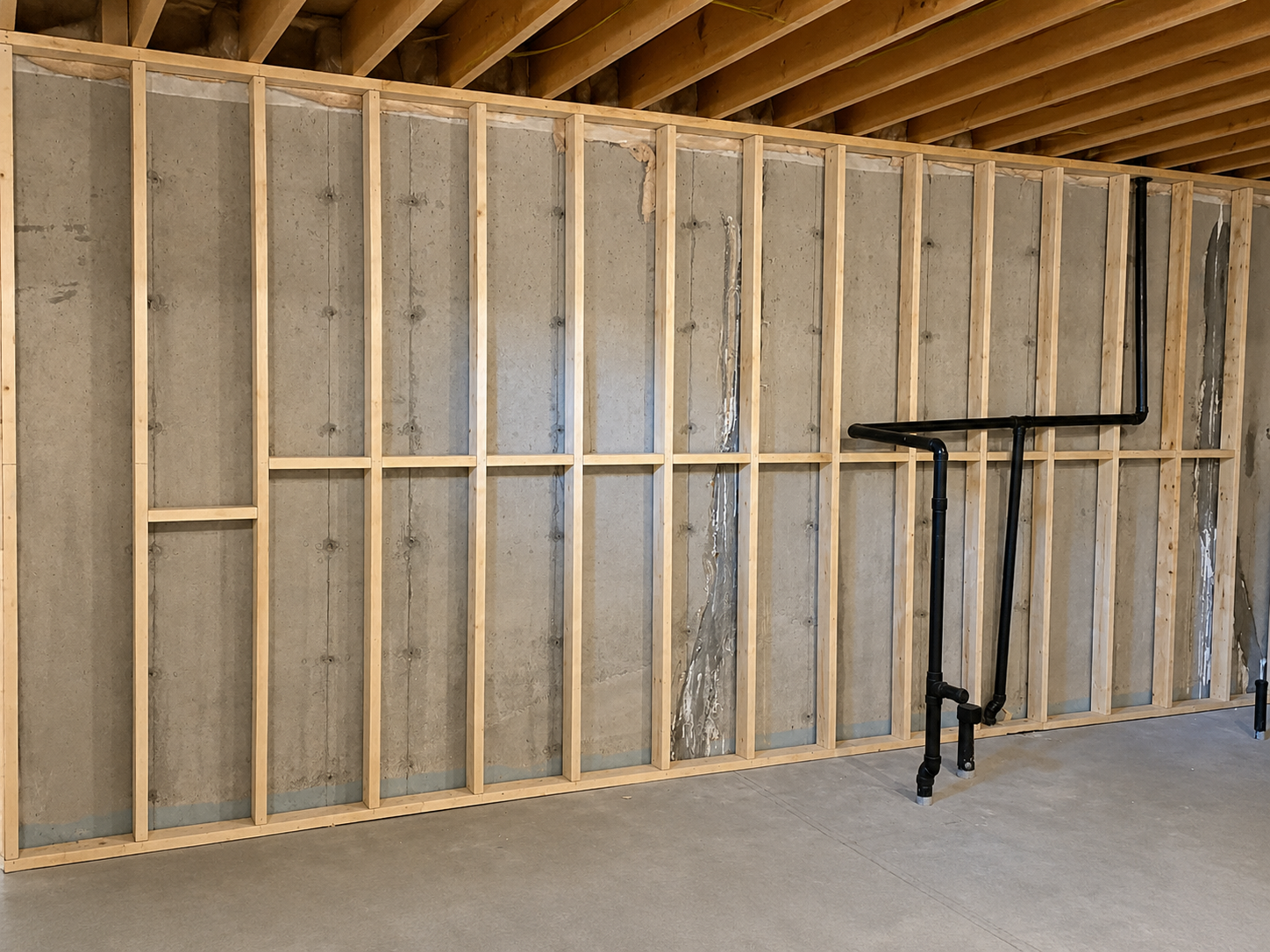 New bathroom area before framing walls.