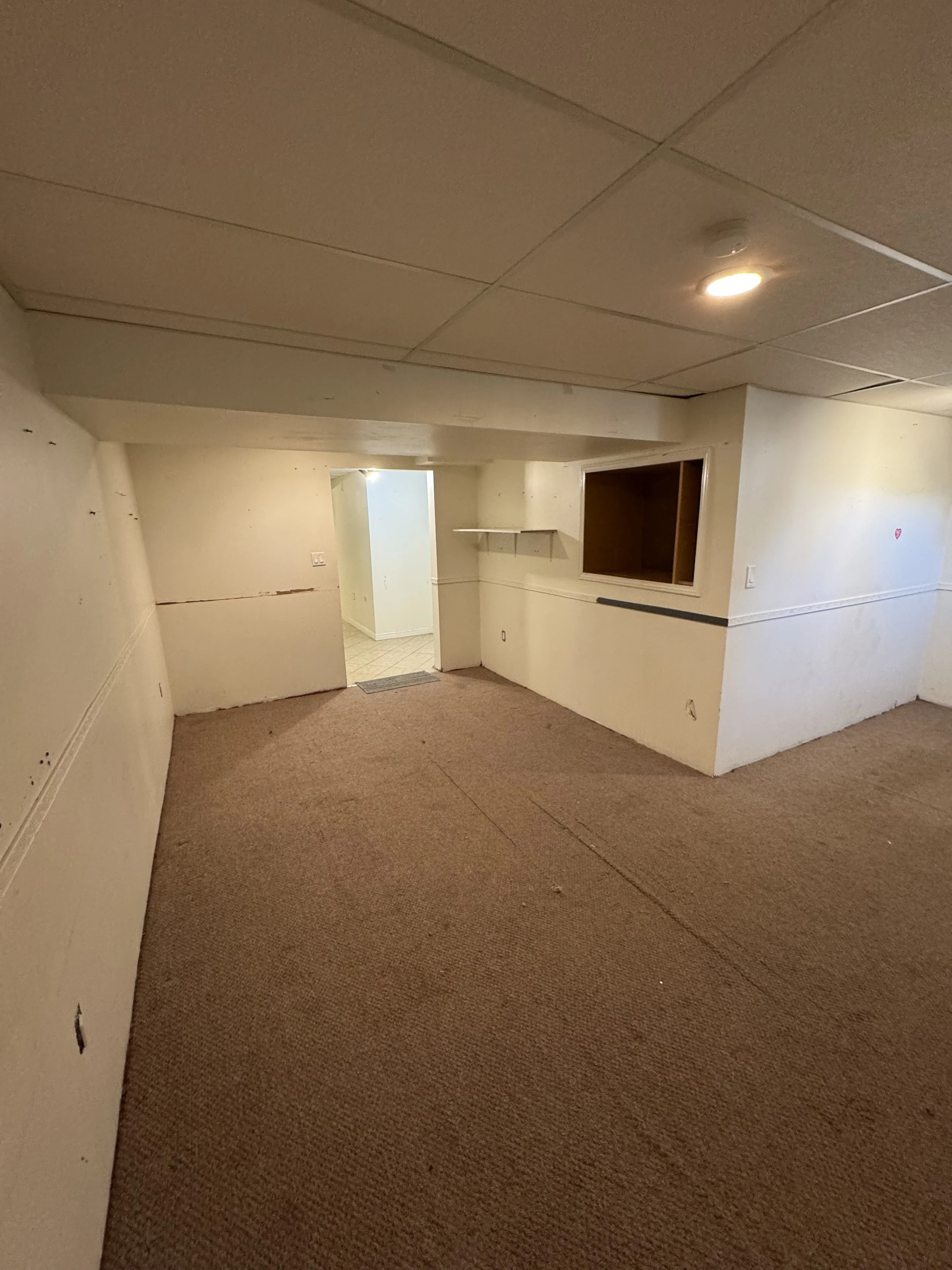Existing outdated basement before renovation began.