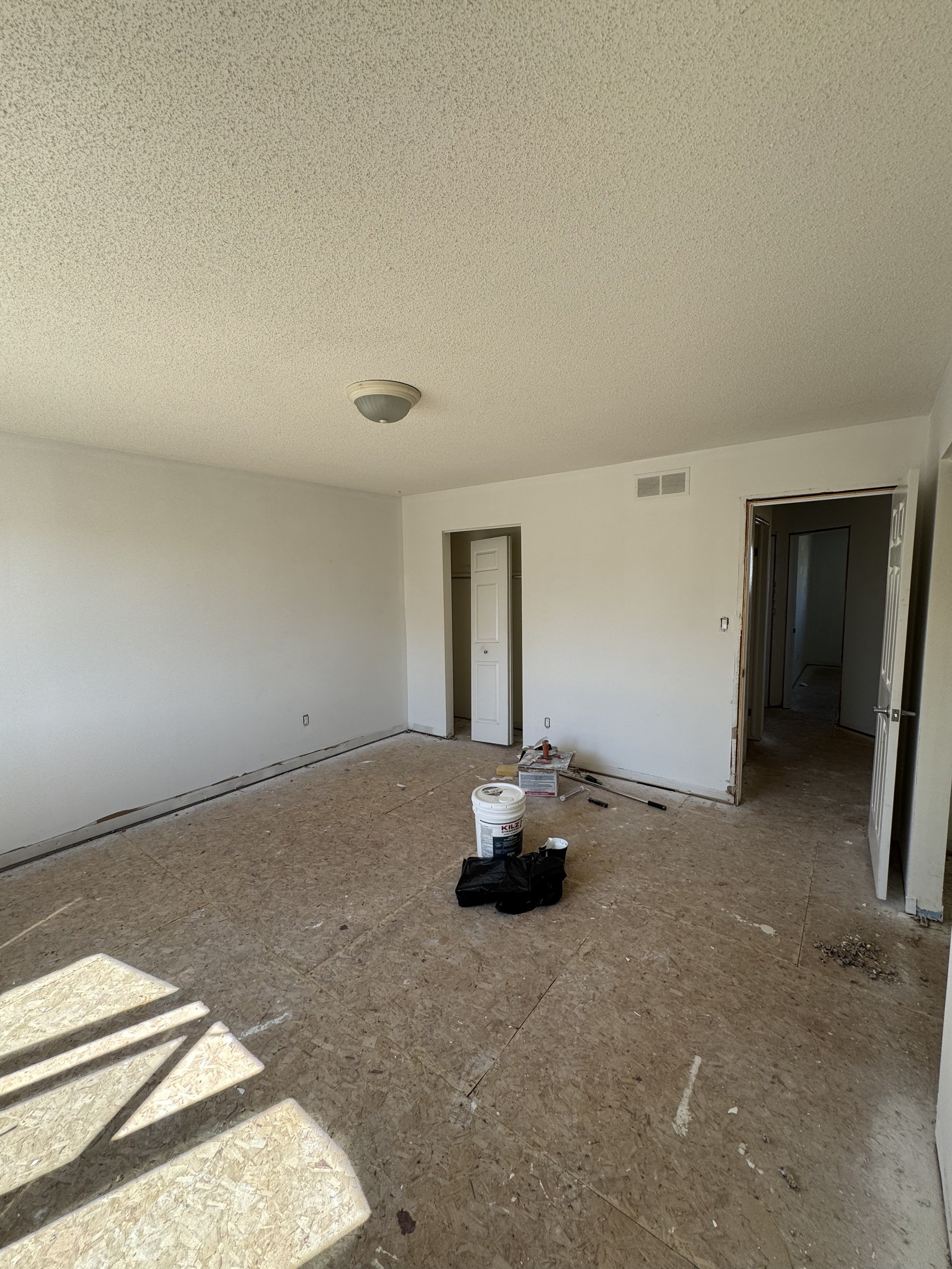 One of the bedrooms during construction after demolition.