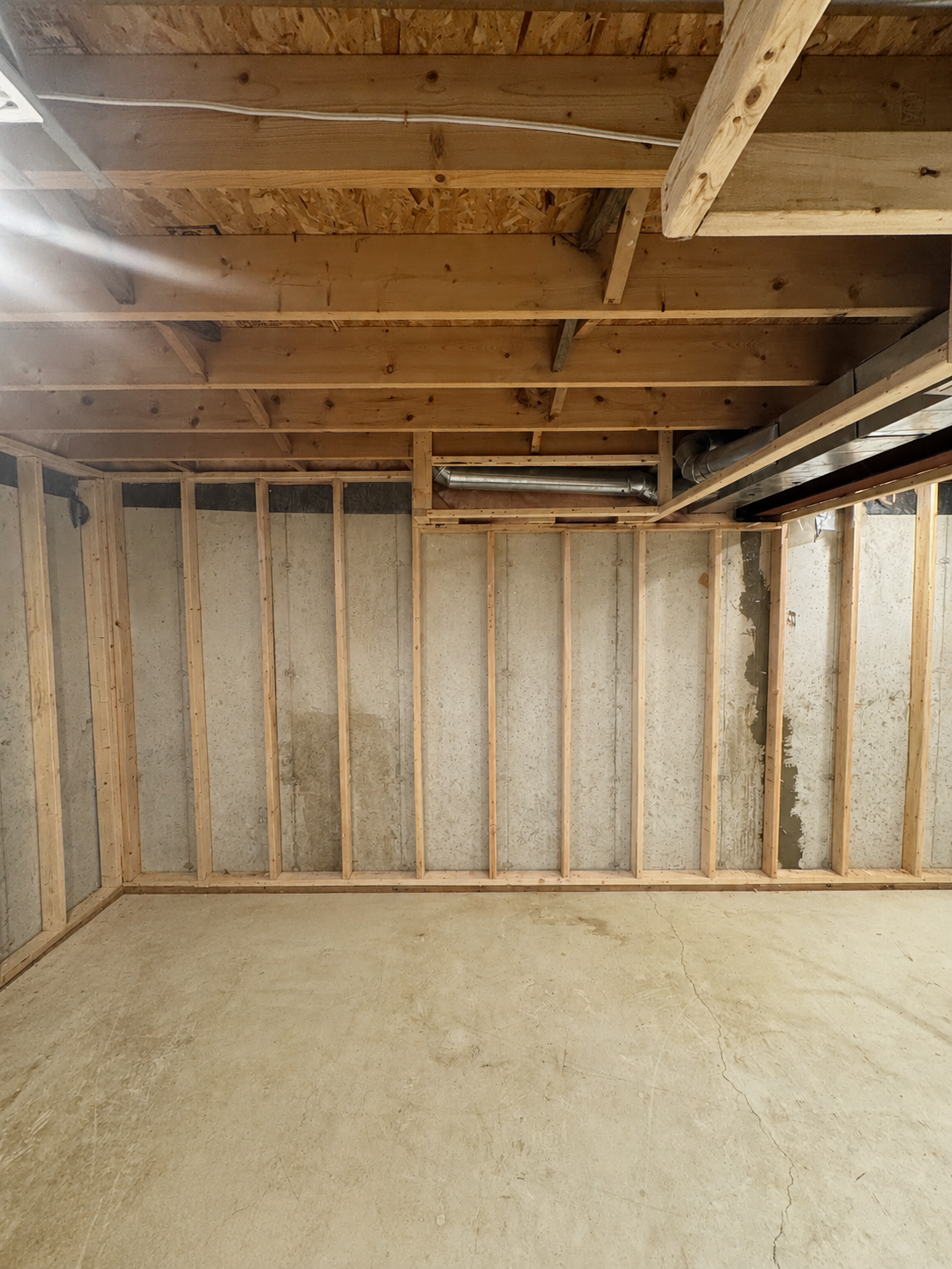 Basement framing completed in preparation for insulation, electrical and drywall.