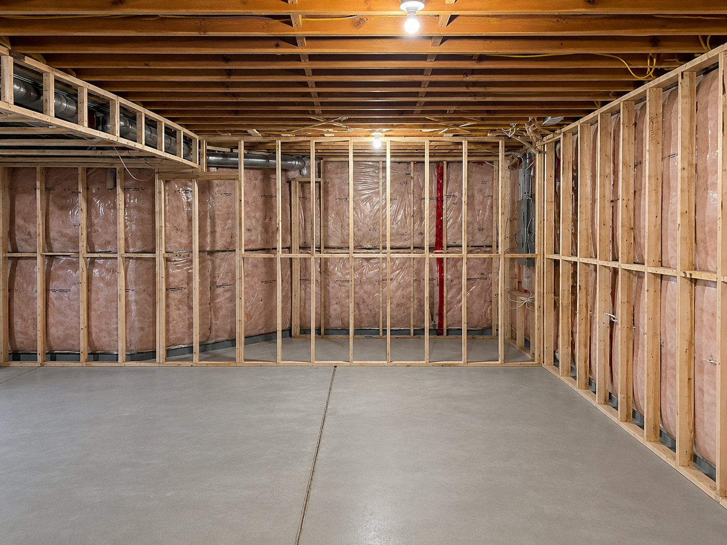 Basement framing completed, defining the new layout.
