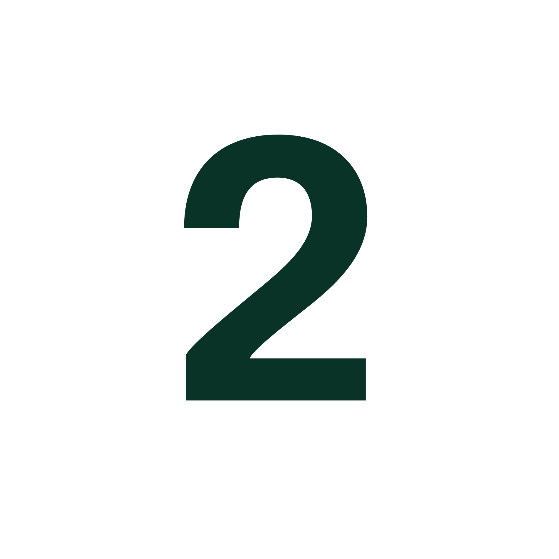 Close-up of a black number 2 on a white background, part of a larger number or design.