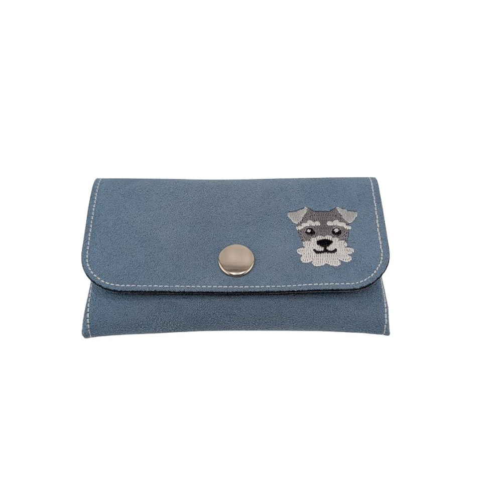 Embroidered Schnauzer Business Card Holder | Suede Wallet