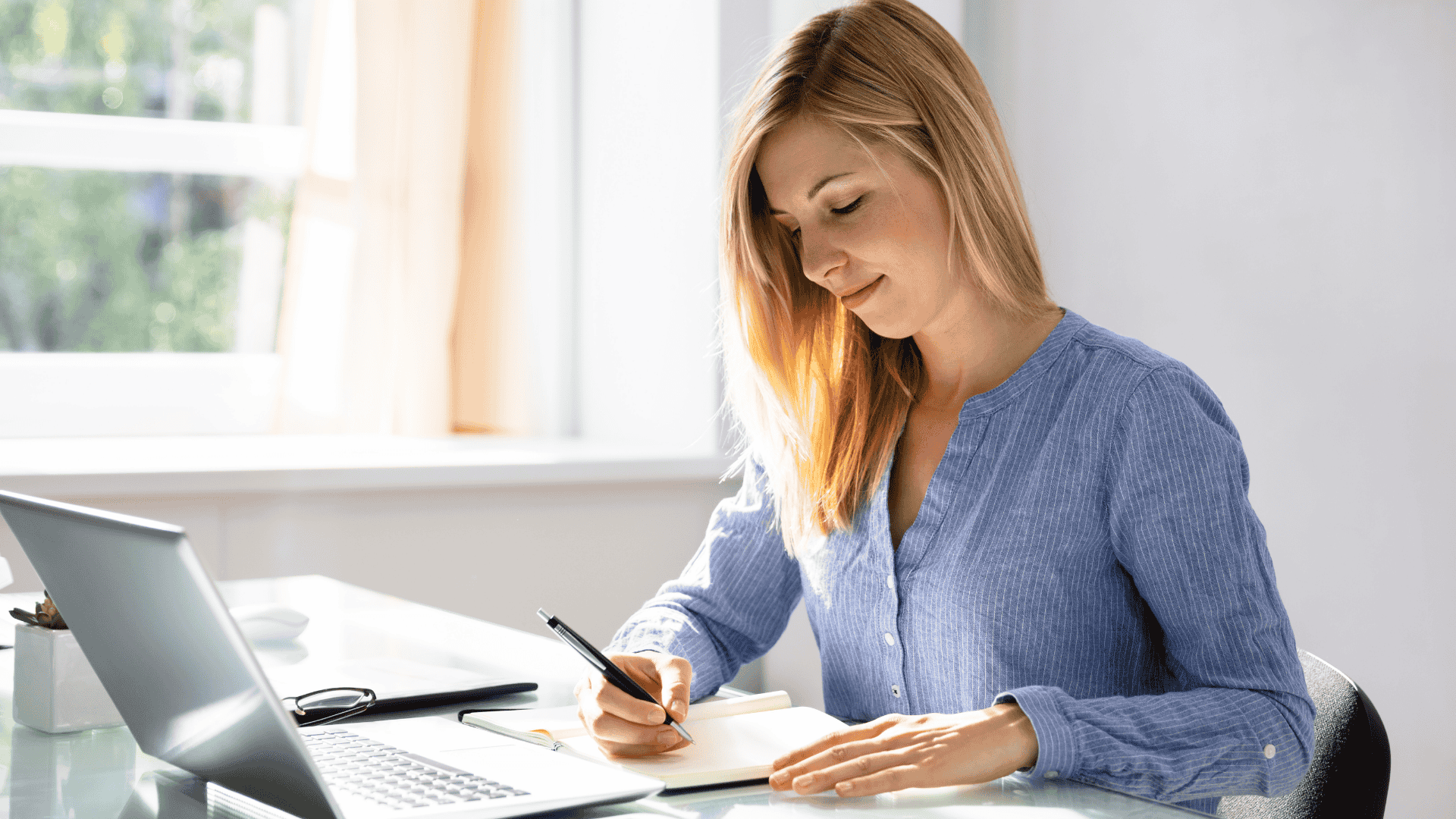 Professional reflecting during an online development program.
