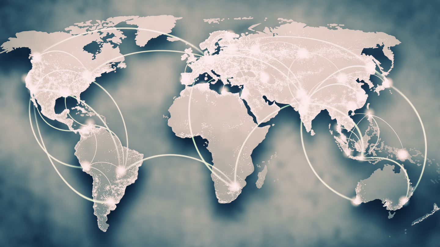 World map illustrating global executive support and international collaboration.