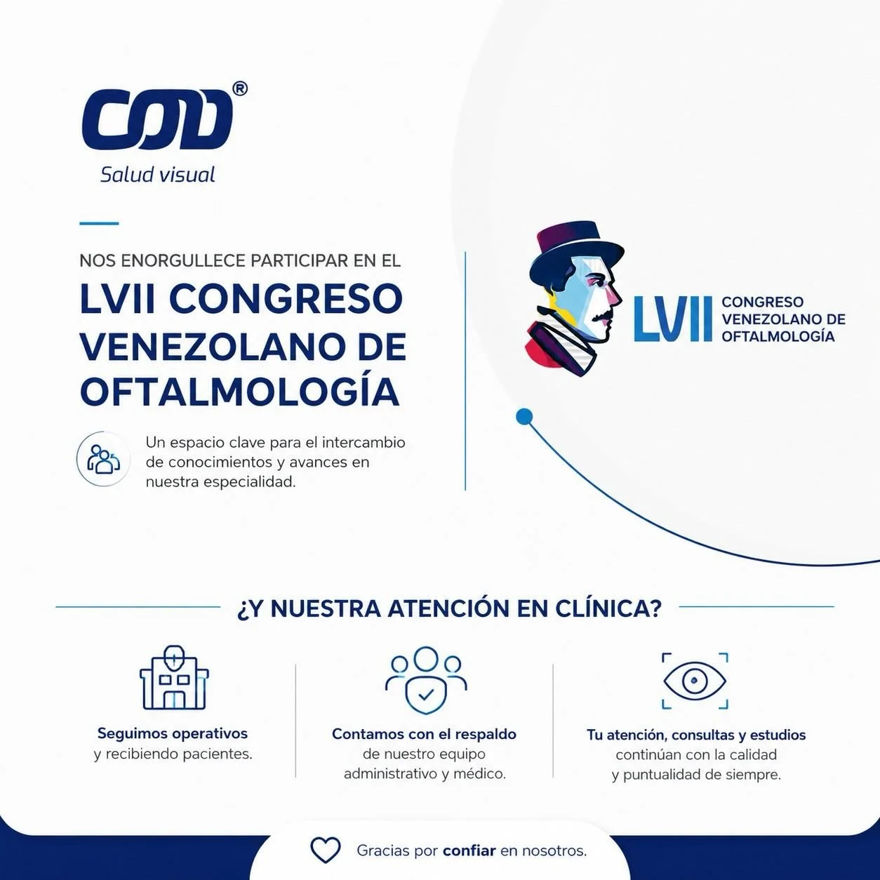 Nos enorgullece anunciar que nuestro equipo m&eacute;dico de COD Cl&iacute;nica formar&aacute; parte del LVII Congreso Venezolano de Oftalmolog&iacute;a, un espacio clave para el intercambio de conocimientos y avances cient&iacute;ficos en nuestra &a