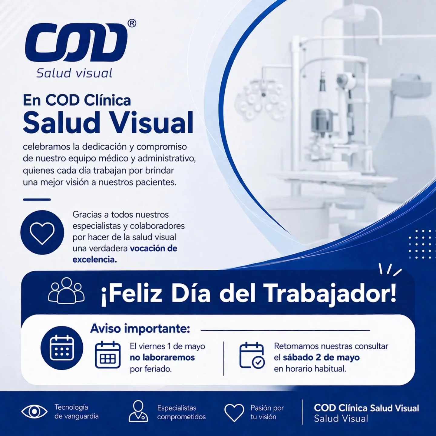 Gracias a todos nuestros especialistas y colaboradores por hacer de la salud visual una verdadera vocaci&oacute;n de excelencia. 

Gracias al personal por su trabajo y dedicaci&oacute;n para hacer del COD, el lugar ideal para los pacientes. 💯😍

Fel
