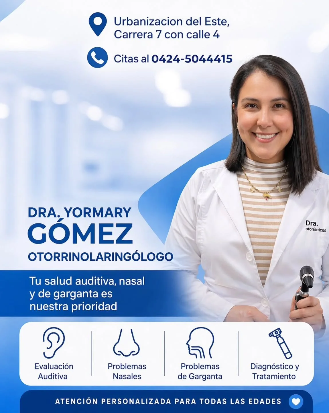 Bienvenida a nuestro equipo Dra. G&oacute;mez, otorrinolaring&oacute;logo. 

En COD realizamos un manejo multidisciplinario con nuestros pacientes. 

Patolog&iacute;as de Oido, Nariz y Garganta. 

Citas al 04245044415 📲