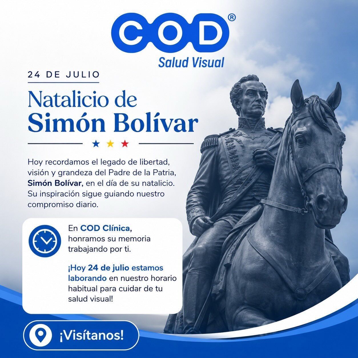 Estamos comprometidos en darle a nuestros pacientes y seguidores la atenci&oacute;n que necesiten. Hoy 24 de Julio en el natalicio del libertador Sim&oacute;n Bolivar seguimos dedicados brindar Salud Visual.