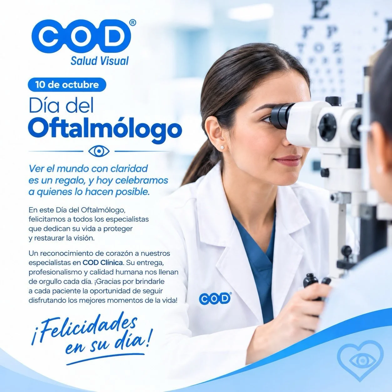 Ver el mundo con claridad es un regalo, y hoy celebramos a quienes lo hacen posible. 🌎✨

En este D&iacute;a del Oftalm&oacute;logo, felicitamos a todos los especialistas que dedican su vida a proteger y restaurar la visi&oacute;n.

Un reconocimiento