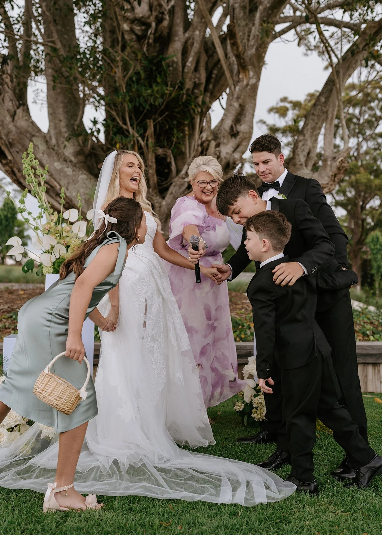 Fun outdoor wedding ceremony with fun marriage celebrant