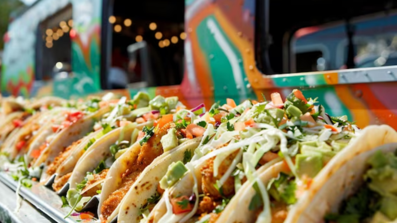 tacos next to a catering truck