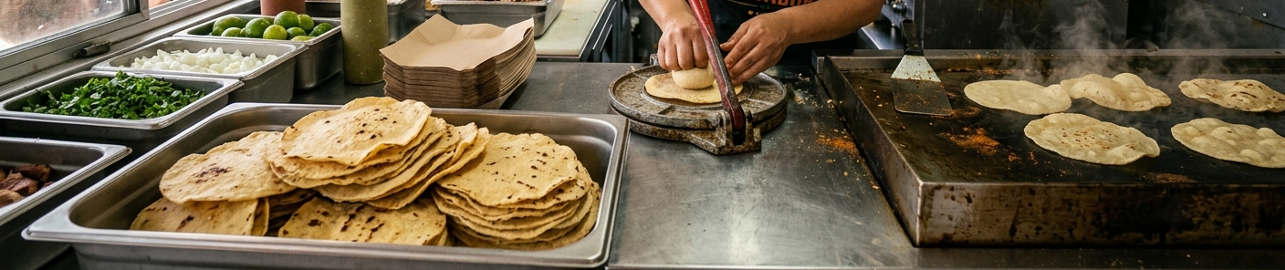 corn tortillas prepared for tacos
