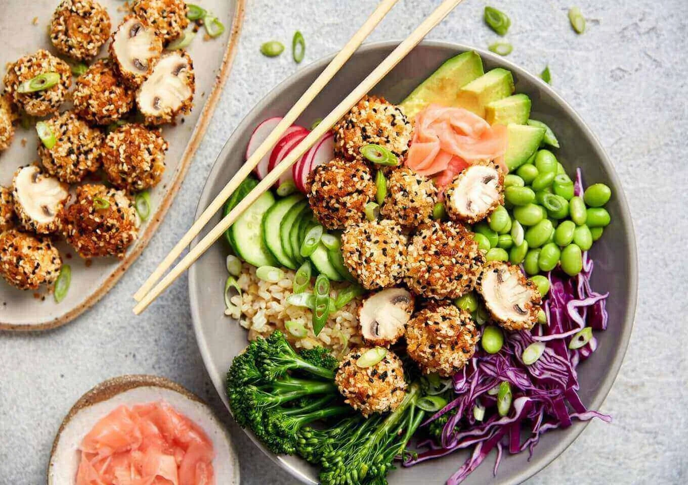 Crispy Sesame Crusted Mushroom Poke Bowl