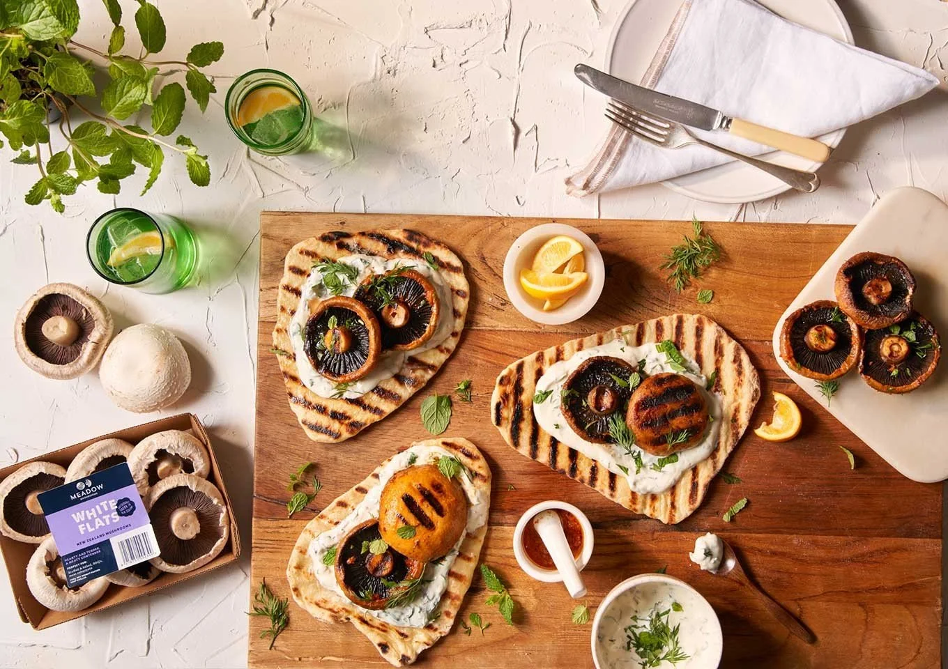 Grilled Harissa Mushrooms with Yoghurt in Flatbread