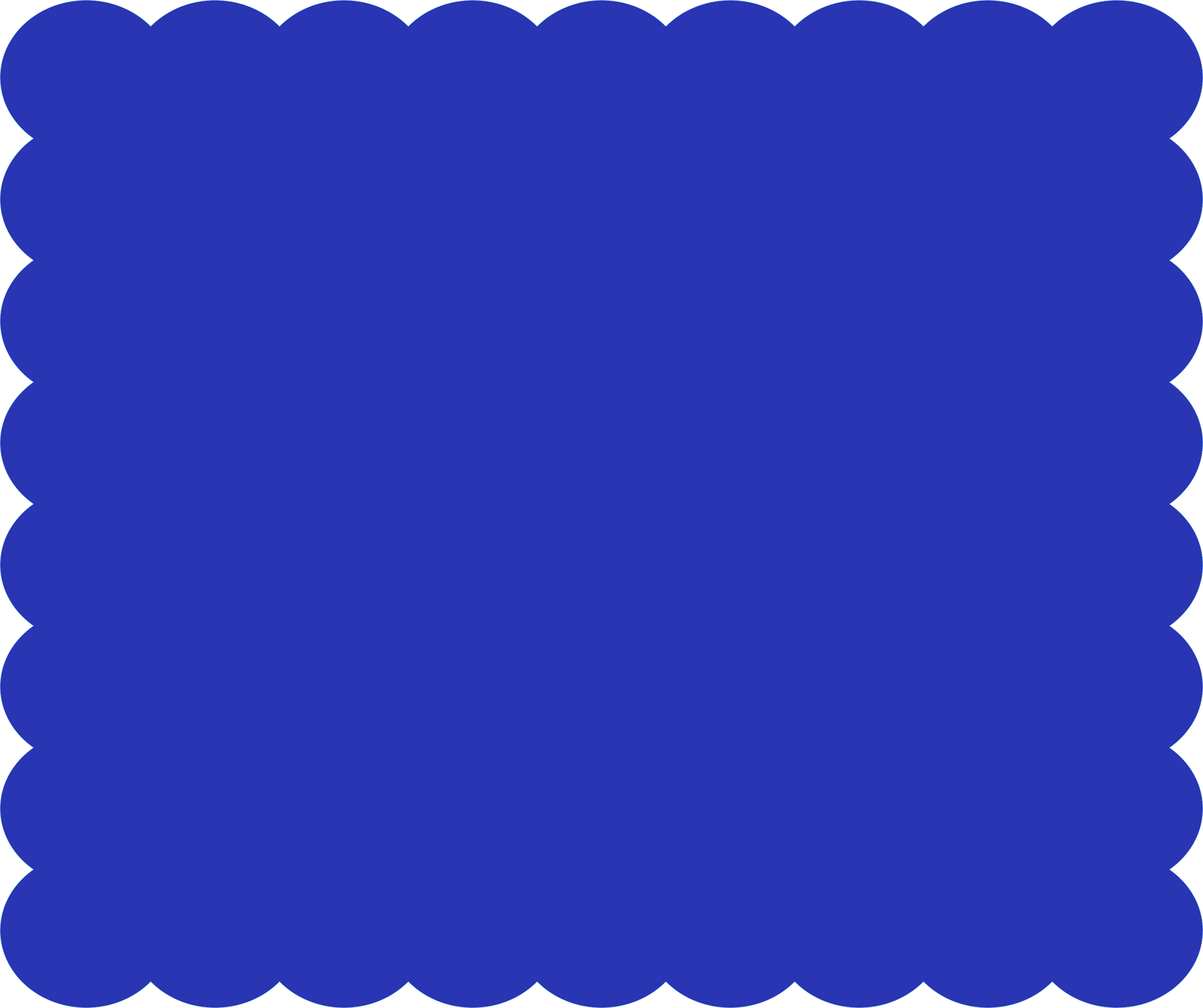 A blue background with rounded scalloped edges appears to be a decorative or theatrical backdrop.