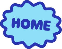 Blue badge with the word 'HOME' in the center