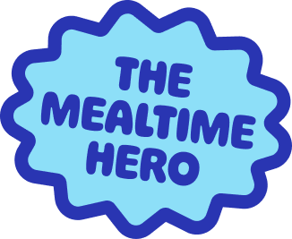 A logo with blue and light blue colors that reads 'The Mealtime Hero' inside a cloud-shaped design.
