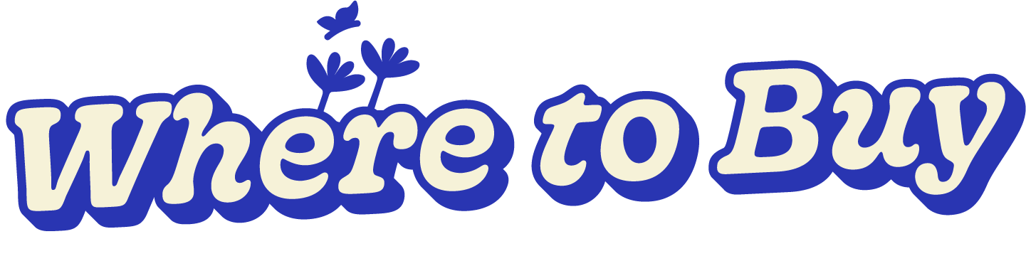 Text that reads "Where to Buy" with small flower illustrations above the text.