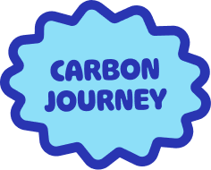 Blue badge with a cloud shape that says 'Carbon Journey' in blue text.
