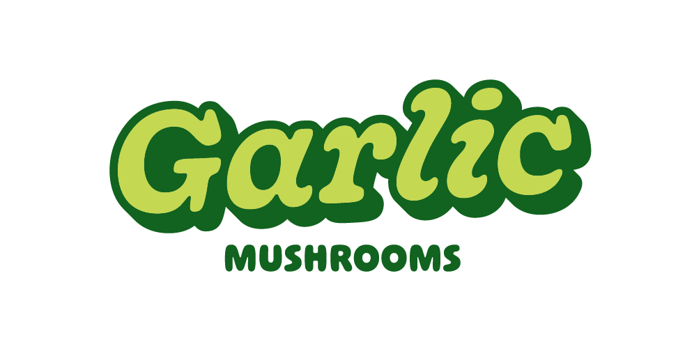 Logo with the words "Garlic Mushrooms" in green, stylized font.