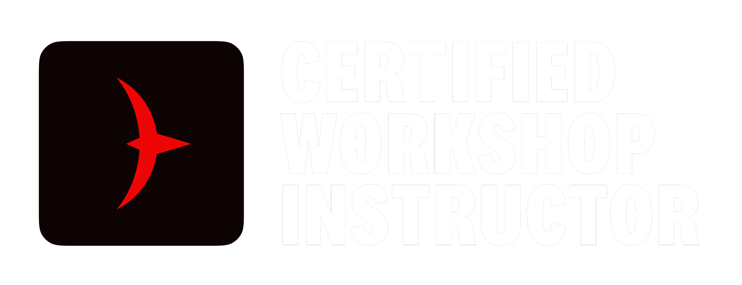 Black background with white text reading 'Certified Workshop Instructor' and a red abstract star logo.